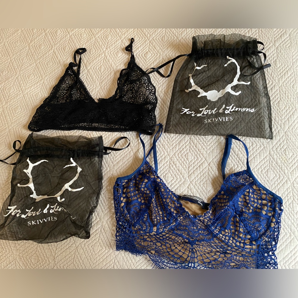 Pair of 2 For Love and Lemons Lace Bralettes - Size S - Blue and Black